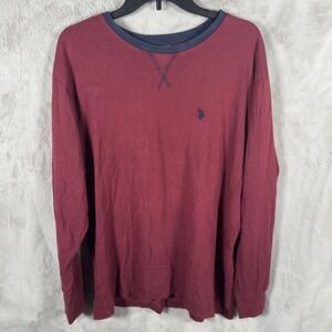 US Polo Assn Mens Long Sleeve T Shirt Burgundy Embroidered Pony Logo Size‎ L